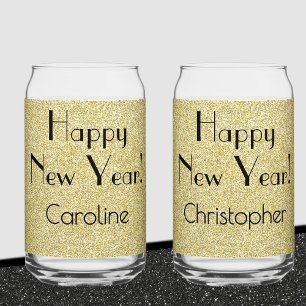 Can Glass Gold Retro Name Happy New Year