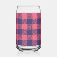 Can Glass Hot Pink Magenta Indigo Buffalo Plaid