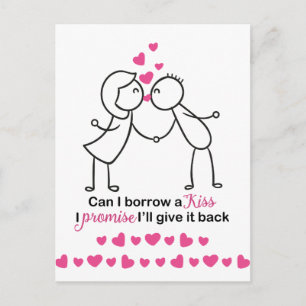 Can I Borrow a Kiss Cute Couple Design Postcard