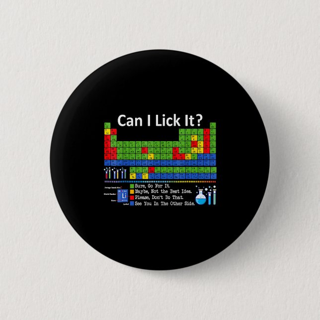 Can I Lick It Periodic Table Chart Science Teacher 6 Cm Round Badge (Front)