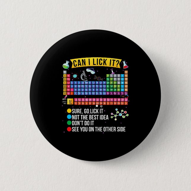 Can I Lick It Periodic Table Funny Science Chemist 6 Cm Round Badge (Front)