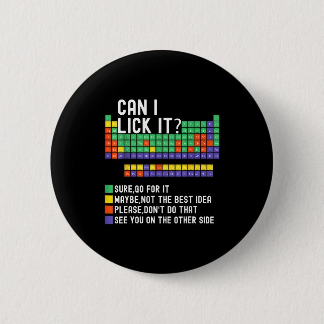 Can I Lick It Periodic Table Funny Science Teacher 6 Cm Round Badge (Front)