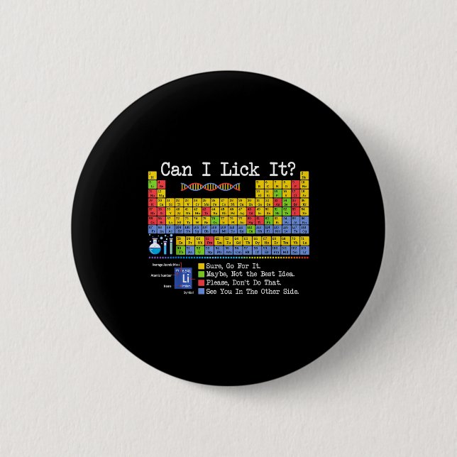 Can I Lick It Periodic Table Funny Science Teacher 6 Cm Round Badge (Front)