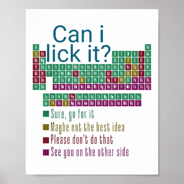 Can I Lick It Periodic Table Teacher Student Kids  Poster (Front)