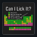 Can I Lick It Periodic Table Teacher Student Kids Square Wall Clock<br><div class="desc">Get ready to turn heads and spark laughs with this Can I Lick It Periodic Table Shirt. The perfect blend of science humour and geeky charm. Whether you’re a chemistry student, a science teacher, or just someone who loves a good nerdy pun, this Can I Lick It Periodic Table T...</div>