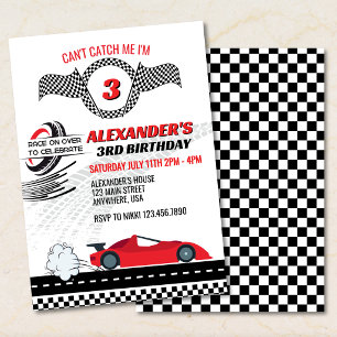 Can’t Catch Me I’m 3 Race Car Boy 3rd Birthday  Invitation