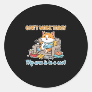 Can’t Work Today Lazy Cat With Cast And Couch Vibe Classic Round Sticker