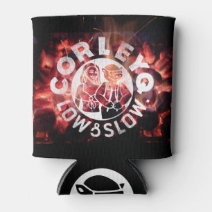 Can with CorleyQ logos on "Fire" design Cooler