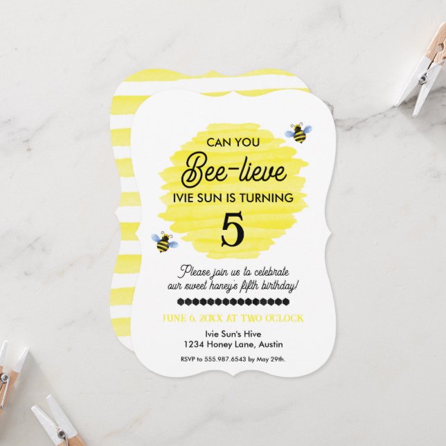 Can You Bee-lieve Bee Birthday Invitation (Front/Back In Situ)