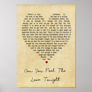 Can You Feel The Love Tonight Vintage Heart Song Poster