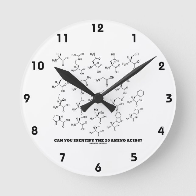 Can You Identify The 20 Amino Acids? Chemistry Round Clock (Front)