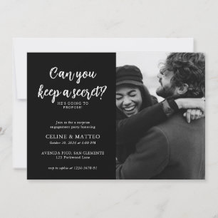 Can you keep a Secret?   Black Photo Engagement Invitation