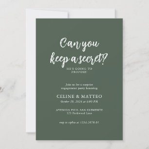 Can you keep a Secret?   Dark Green Engagement Invitation