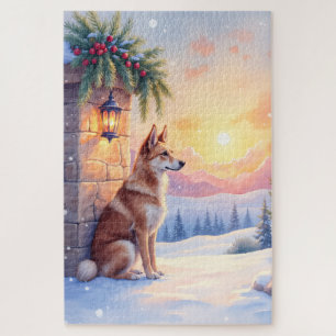 Canaan Dog Desert Stone Winter Christmas Art Jigsaw Puzzle