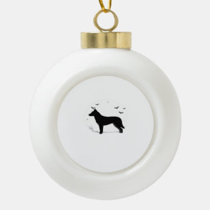 Canaan Dog � Halloween Moon Silhouette Classic T-S Ceramic Ball Christmas Ornament