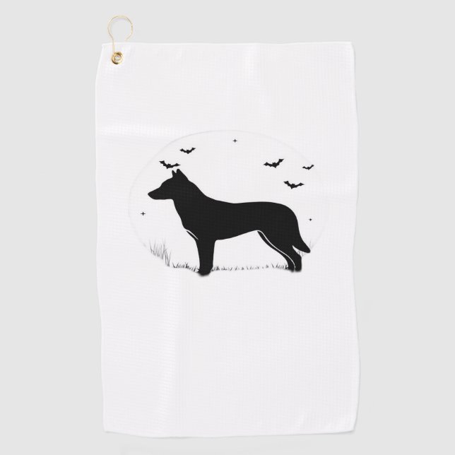 Canaan Dog – Halloween Moon Silhouette Classic T-S Golf Towel (Front)