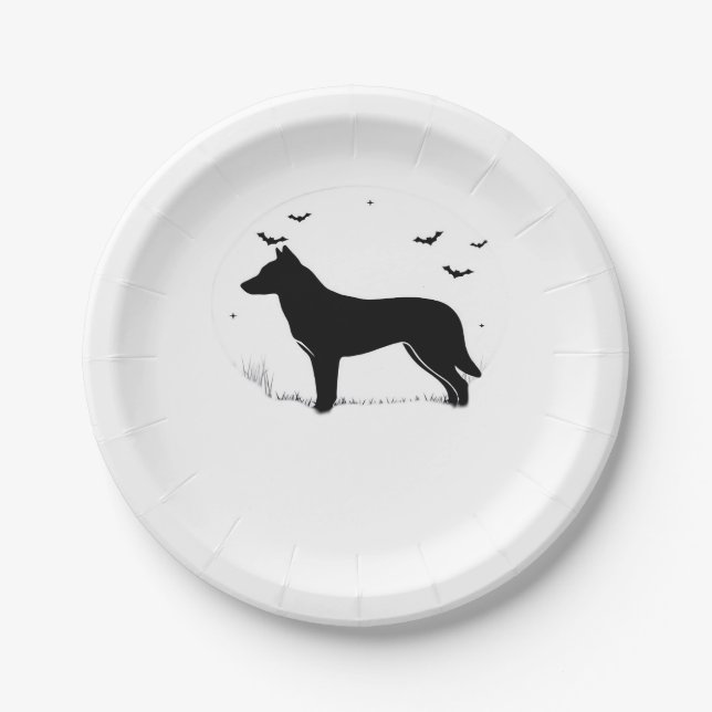 Canaan Dog – Halloween Moon Silhouette Classic T-S Paper Plate (Front)