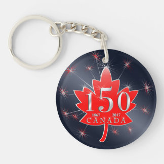 Canada 150 Commemorative Maple Leaf & Fireworks Key Ring