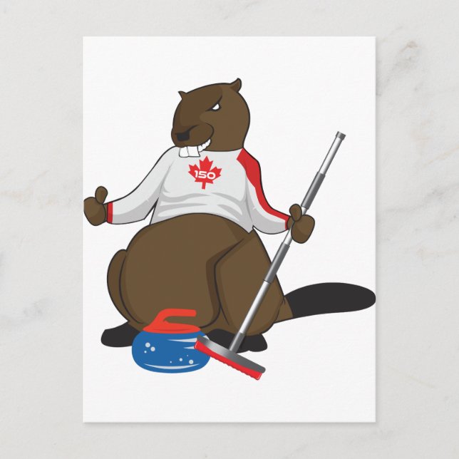 Canada 150 in 2017 Curling Beaver Merchandise Postcard (Front)