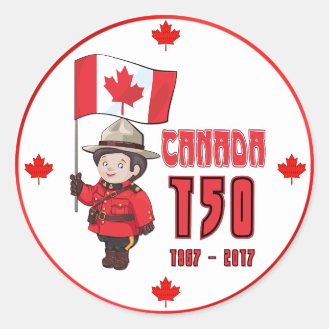Canada 150 Years Anniversary Classic Round Sticker (Front)