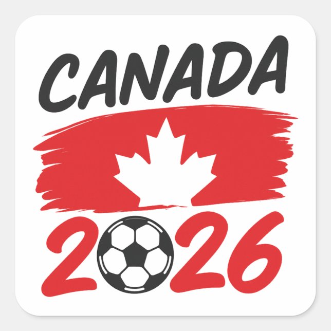 Canada 2026 Soccer Fan Design with Maple Leaf Square Sticker (Front)