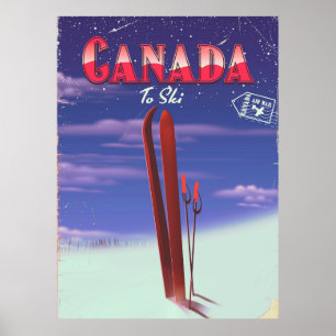 Canada Air mail to ski postcard illustration. Poster