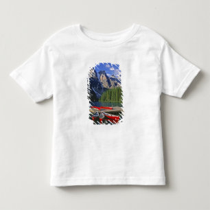 Canada, Alberta, Moraine Lake. Red canoes await Toddler T-Shirt