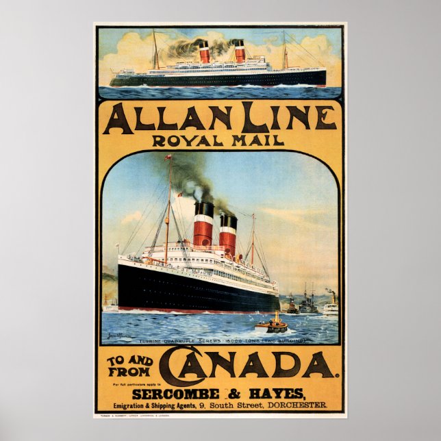 CANADA ALLAN LINE Steamship Vintage Travel Poster (Front)