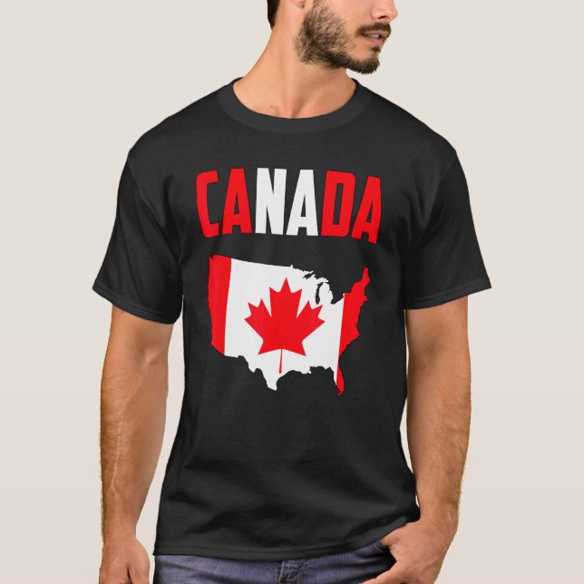 Canada American Map Canadian Flag Maple Leaf Graph T-Shirt (Front)