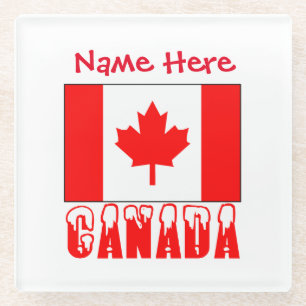 Canada and Canadian Flag Red Personalisation Glass Coaster