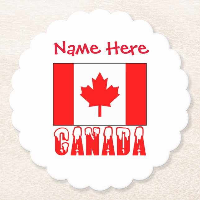 Canada and Canadian Flag Red Personalisation  Paper Coaster (Front)