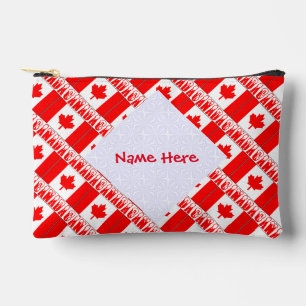 Canada and Canadian Flag Tiled Red Personalisation Accessory Pouch
