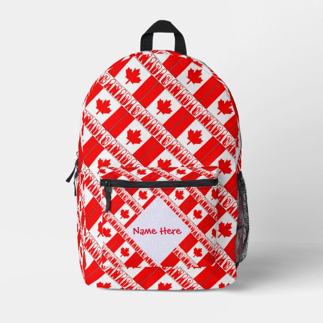 Canada and Canadian Flag Tiled Red Personalisation Printed Backpack (Front)