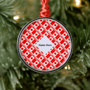 Canada and Canadian Flag Tiled with Your Name Metal Ornament