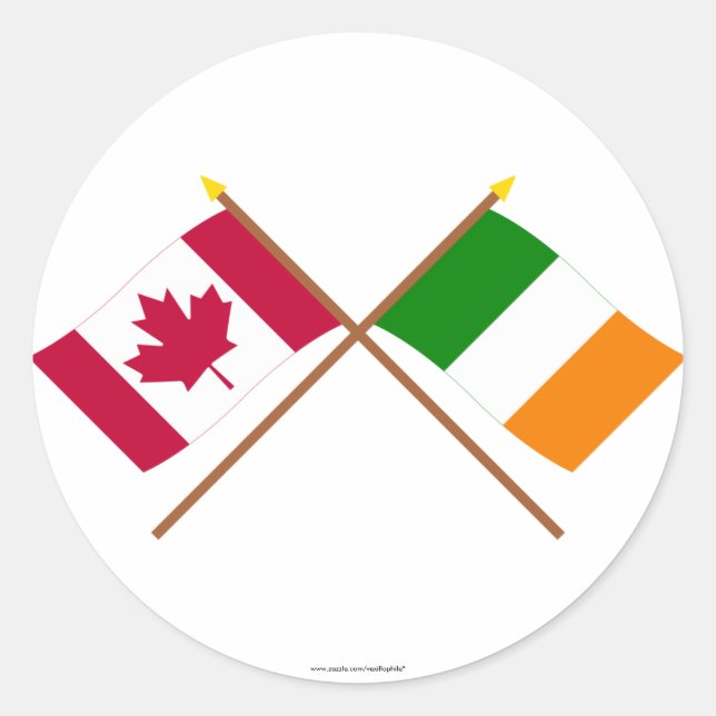 Canada and Ireland Crossed Flags Classic Round Sticker (Front)