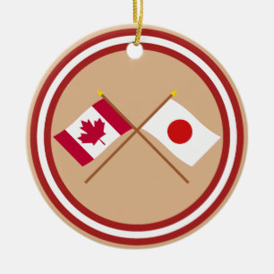 Canada and Japan Crossed Flags Ceramic Ornament