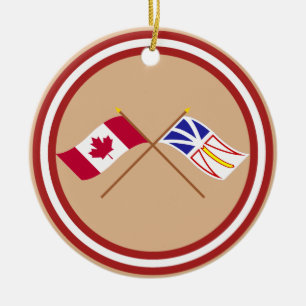 Canada and Newfoundland Crossed Flags Ceramic Ornament