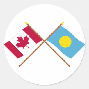 Canada and Palau Crossed Flags Classic Round Sticker