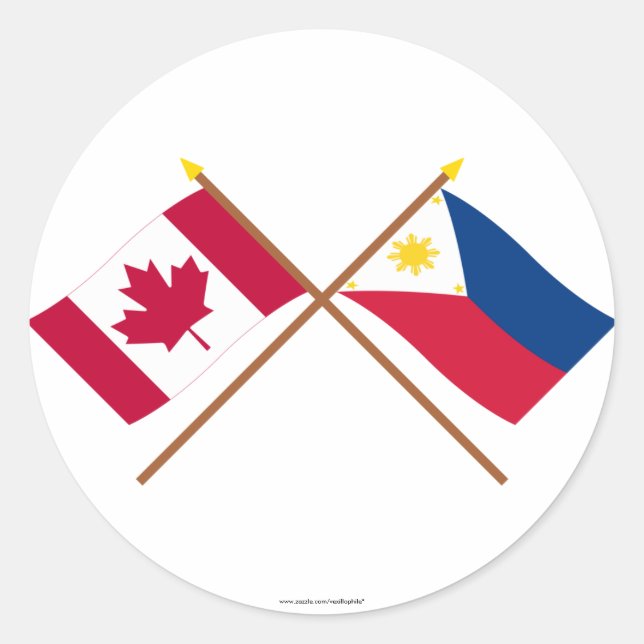 Canada and Philippines Crossed Flags Classic Round Sticker (Front)