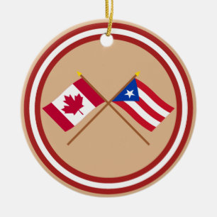 Canada and Puerto Rico Crossed Flags Ceramic Tree Decoration