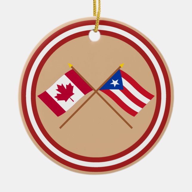 Canada and Puerto Rico Crossed Flags Ceramic Tree Decoration (Front)