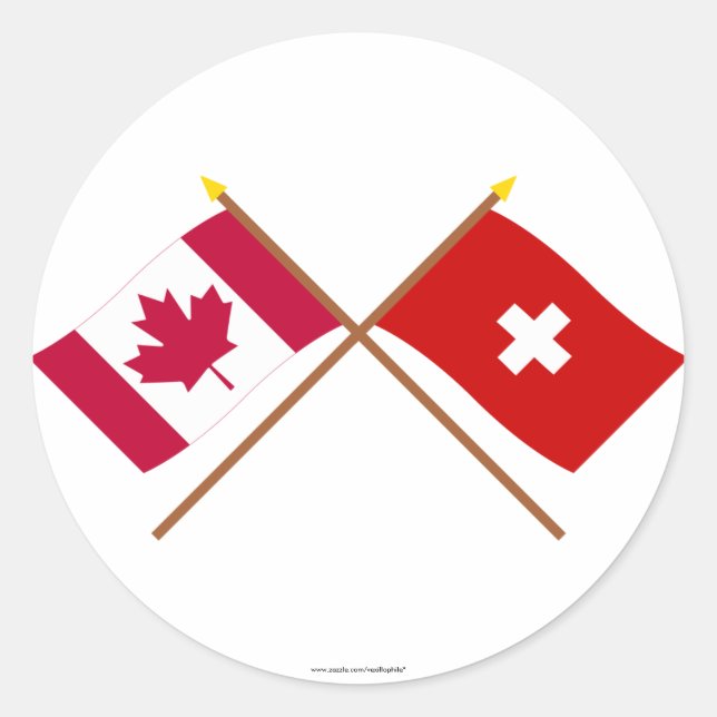 Canada and Switzerland Crossed Flags Classic Round Sticker (Front)