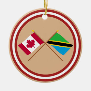 Canada and Tanzania Crossed Flags Ceramic Tree Decoration