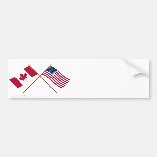 Canada and the United States Crossed Flags Bumper Sticker (Front)