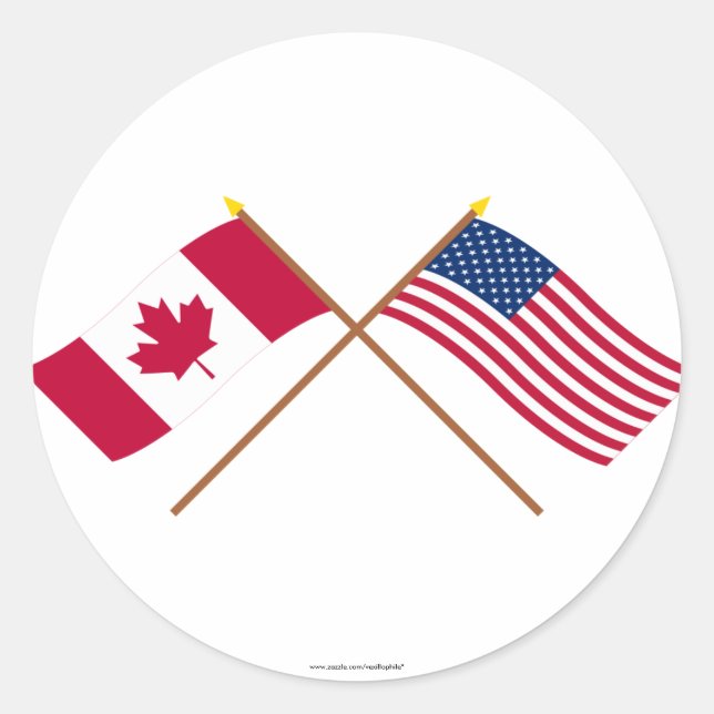 Canada and the United States Crossed Flags Classic Round Sticker (Front)