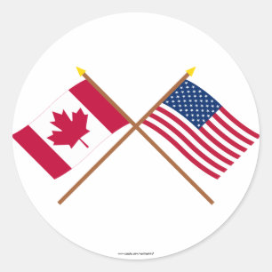 Canada and United States Crossed Flags Classic Round Sticker