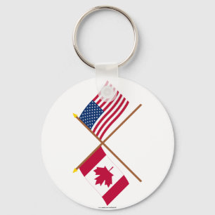 Canada and United States Crossed Flags Key Ring
