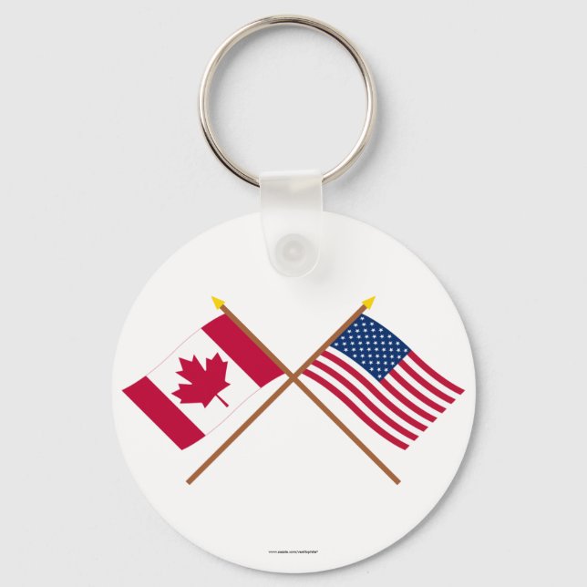 Canada and United States Crossed Flags Key Ring (Front)