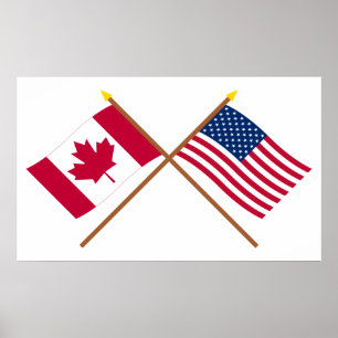 Canada and United States Crossed Flags Poster