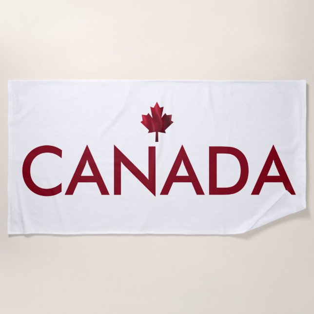 Canada and Wavy Red Maple Leaf Beach Towel (Front)